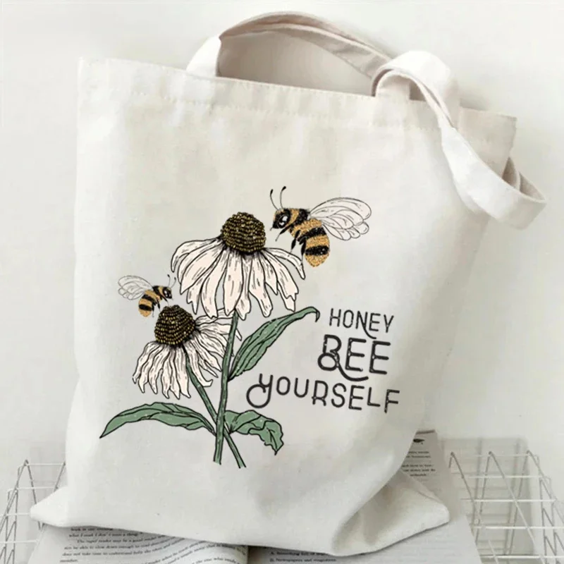 Sunflower Bee Canvas Tote Bag "Spreand Kindness" Versatile Handbag for Commuter Work Student Class Underarm Women's Shoulder Bag