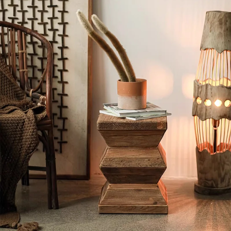 

Wabi Sabi Stool,Distressed Solid Wood Side Table&Log Stool for Living Room,Handmade Minimalist Home Decor,Natural Style Ottoman