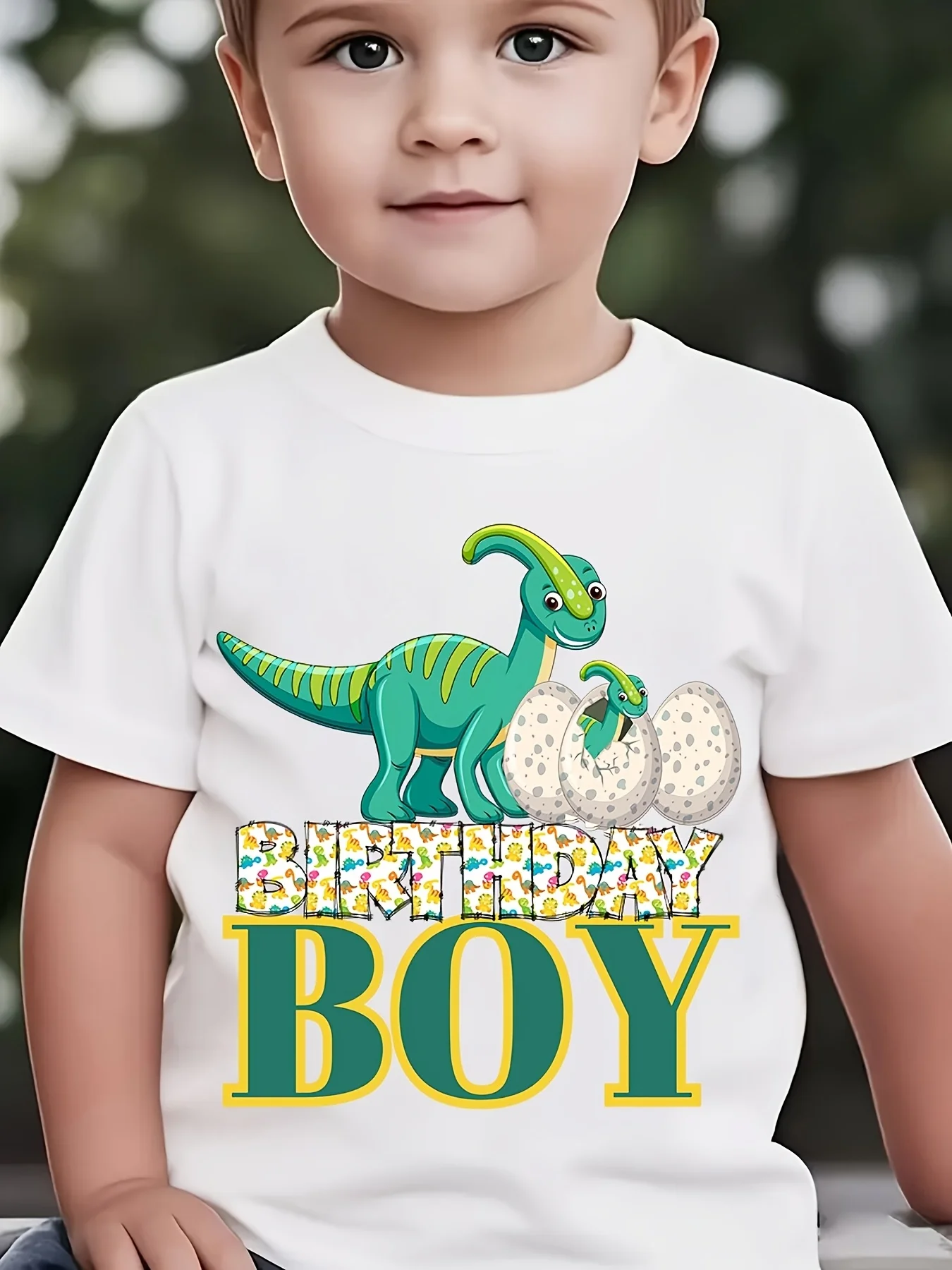 Kids Boys Girls Family Matching T Shirt Birthday Boy Parasaurolophus Dinosaur Egg Graphic Print Short Sleeve Crew Neck Tops