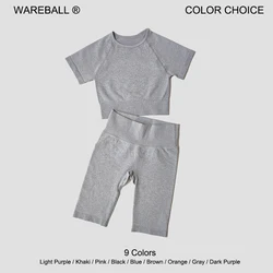 WAREBALL Seamless Yoga Set Women 2pcs Crop Top T-shirt High Waist Shorts Gym Clothes Sport Suit Workout Outfit Sport Wear