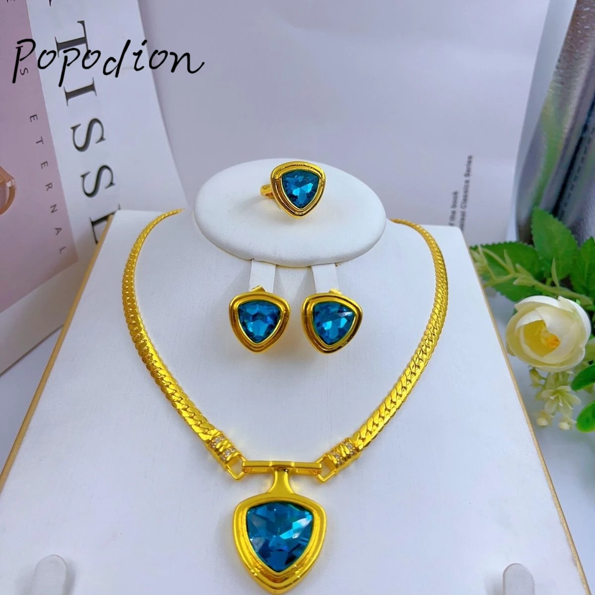 

New Dubai 24K Gold Plated Jewelry Necklace Earrings Three Piece Set YY10324