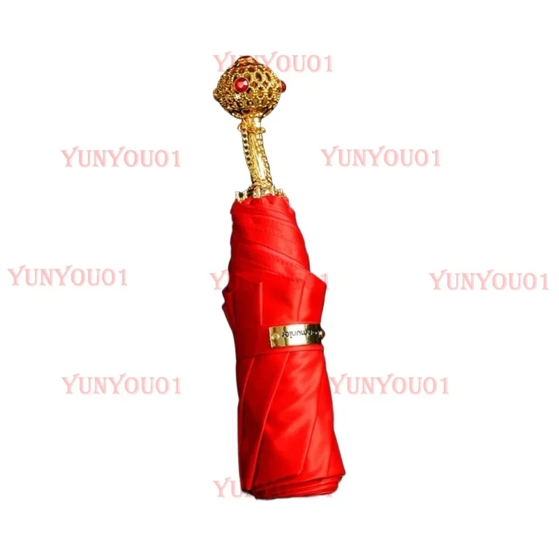 Danmunier Luxury Wedding Umbrella Retro Red Bride Umbrellas UV Protection Windproof Portable Parasol for Women with Gift Box