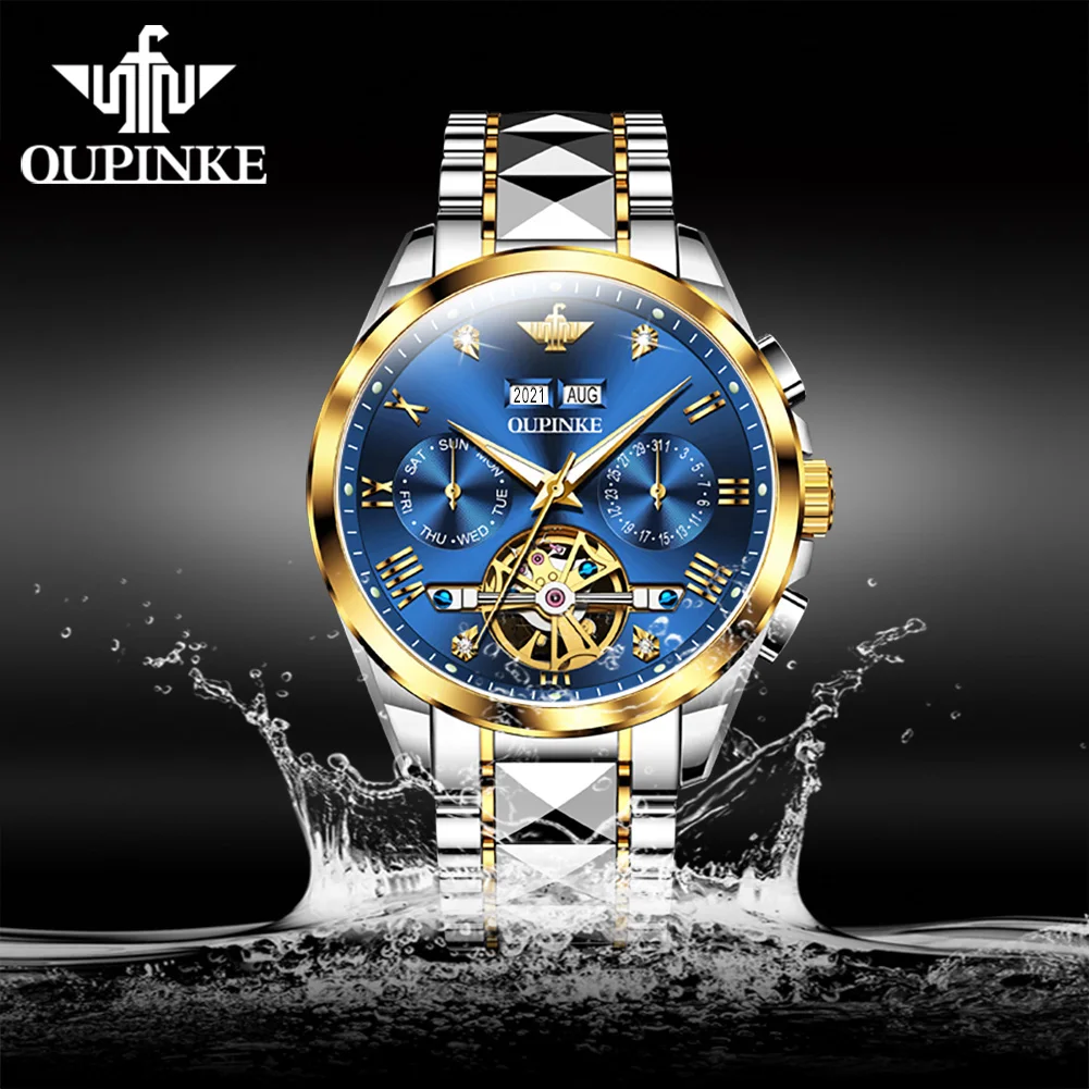 OUPINKE Automatic Mechanical Watch for Men 50M Waterproof Sapphire Mirror Luxury High Level Wristwtch