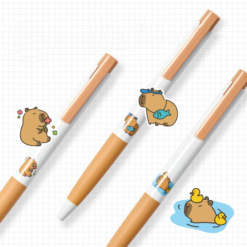 Kaco K7 Gel Pens Set 3pcs 0.5mm Capybara Patterns Retractable Sign Pen, Women Girls Boys Cute Cartoon Stationery