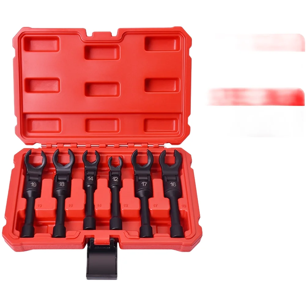 

6pcs Swivel Head Oil Pipe Wrench Set 3/8 1/2inch 180degree Adjustable Head Wrench For L-type Ratchet Electric Pneumatic Wrench