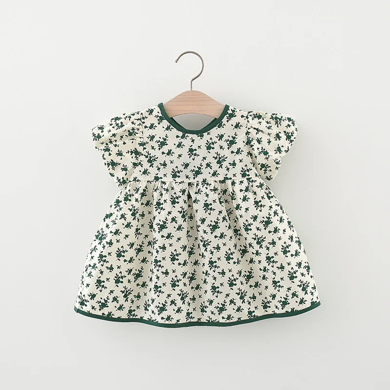 Summer New Small Floral Short Sleeved Baby Girl Dress, Sweet Bow Children\'S Clothing From 9 Months To 3 Years Old