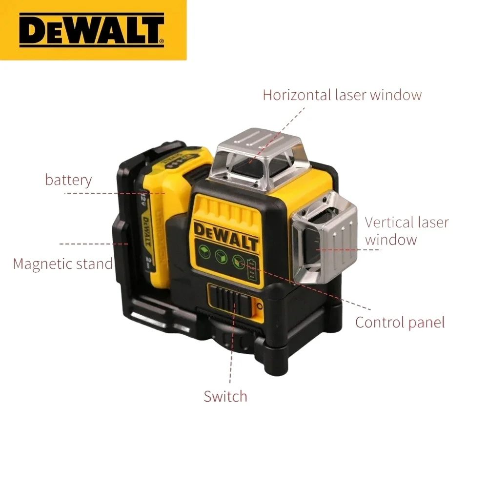 DEWALT DW089LG 12V poziom lasera samopoziomujący 12 linii 3 strony * 360 stopni samopoziomujące narzędzia poziome i pionowe linie krzyżowe