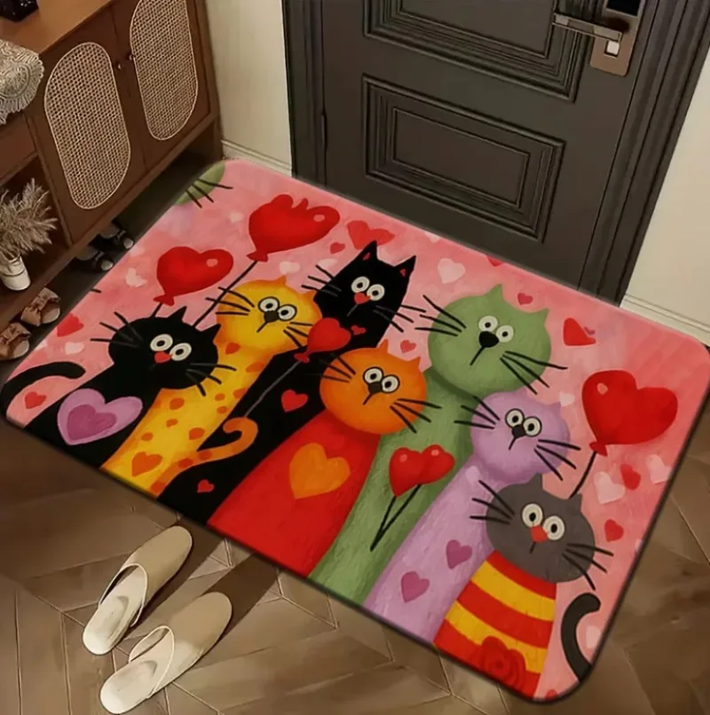 Vibrant Cat Design Floor Mat Non-slip Entrance Carpet Colorful Home Decor for Living Room Bedroom  Floor Mat Anime Rug