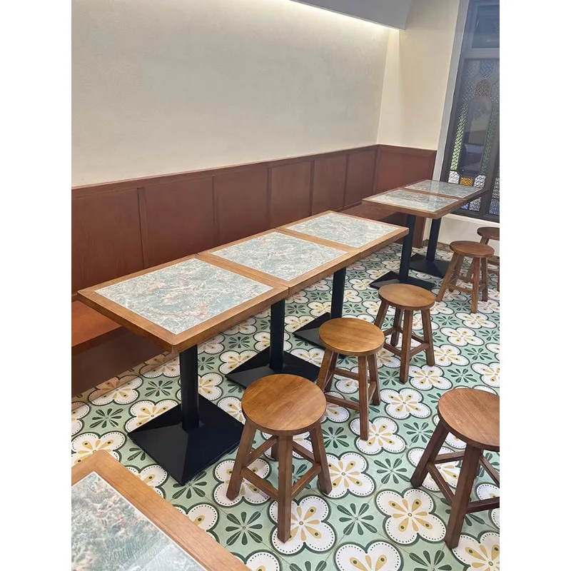 American retro cafe solid wood tables and chairs industrial style hot pot shop square table western restaurant bar baking desser