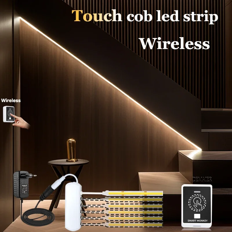 COB LED 스트립 라이트 캐비닛 아래 컬렉션, 무선 모션 감지 터치, 핸드 스캔, 조도 조절 바, 야간 램프, 책장 옷장