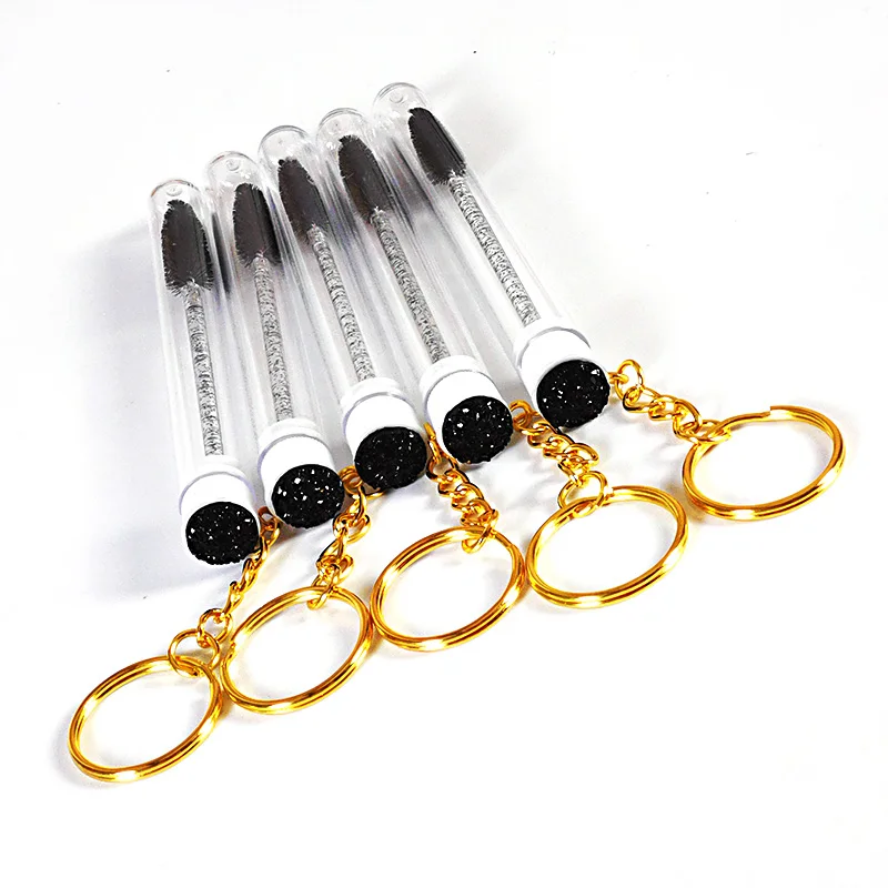 10/100Pcs Reusable Eyelash Brush Tubes With Keychain Eyebrow Brush Resin Drill Replaceable Mascara Wand Brushes Dust-proof