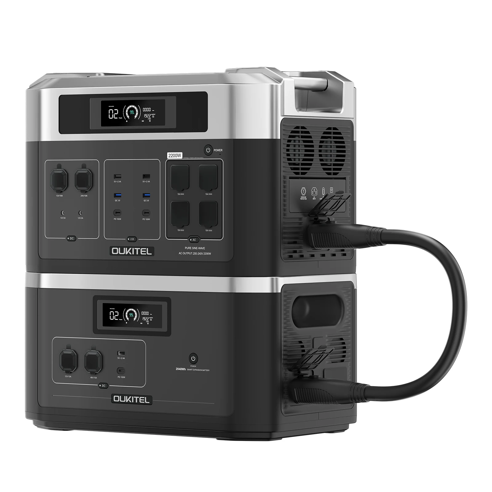 OUKITEL B20000E Tragbares Kraftwerk, 2048 Wh, Backup-LiFePO4-Batterie, 2200 W, reine Sinuswelle, AC-Steckdose, Solargenerator, Akku hinzufügen