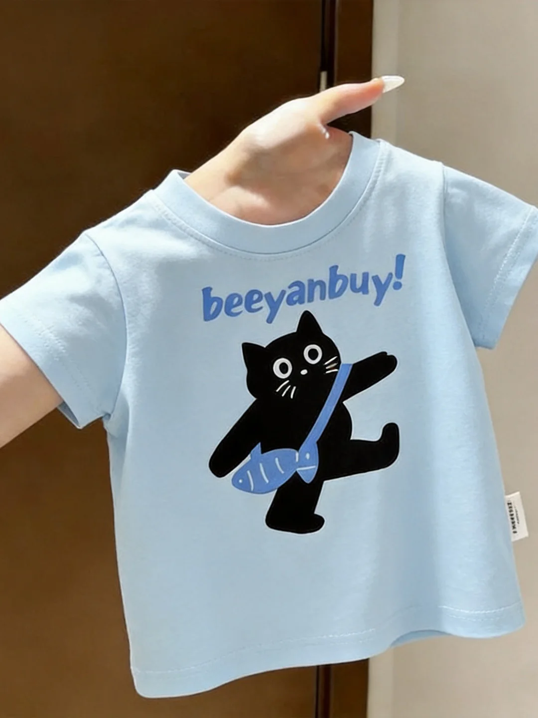 Camiseta infantil fofa de desenho animado, verão, nova, solta, gola redonda, manga curta, para meninos e meninas, top combinando, roupas infantis da m