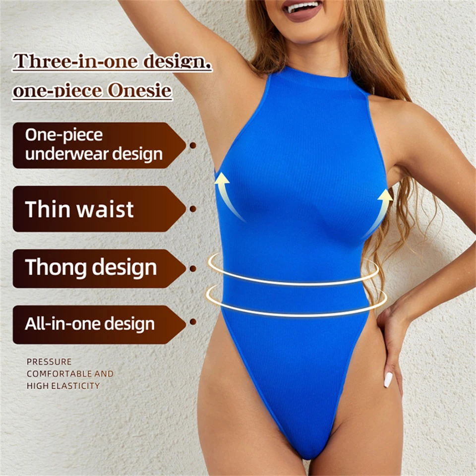 Becirzet Bodysuit Damen Figurformer Taillenformer Sexy Damenunterwäsche Offener Schritt Tanga Rundhals Ärmelloses Top – Detail 2