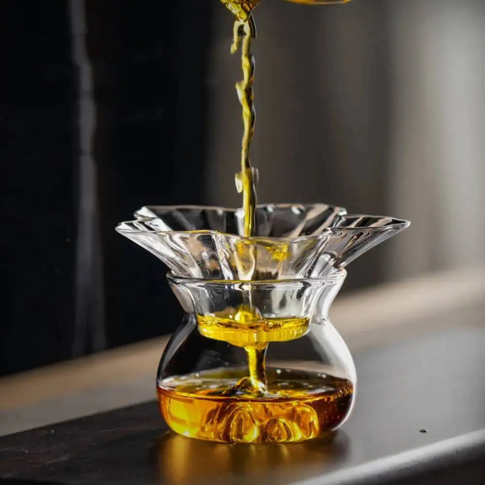 130ml Flower Glass Tea Strainer With Holder Base Fine Mesh Filter For Loose-leaf Tea Gongfu Tea Coffee Beverages Master Cup
