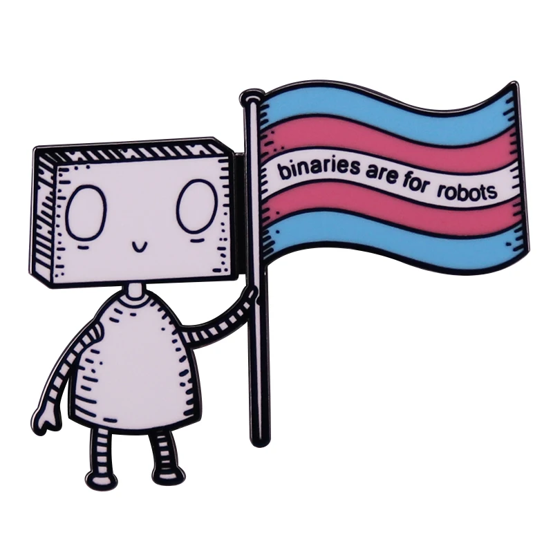 Binaries Are for Robots Enamel Pin LGBT Trans Pride Brooch Badge Clothes Hat Backpack Decoration Jewelry Accessories