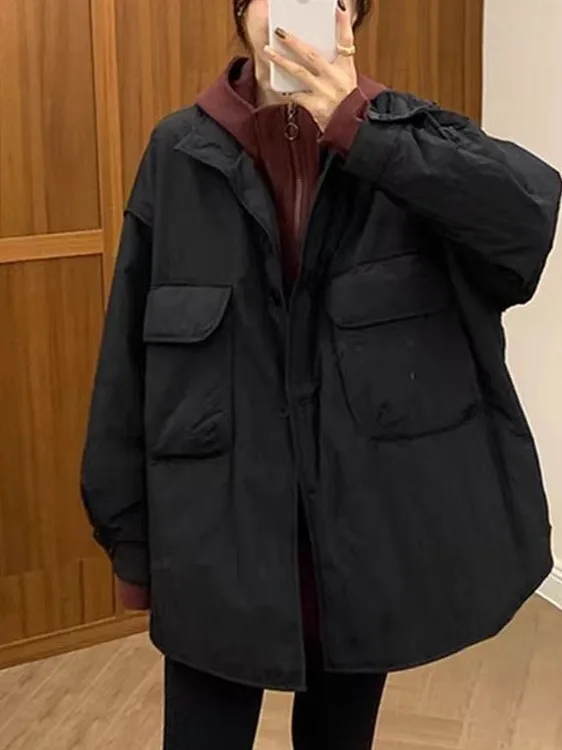 

Пальто-куртка с эффектом похудения, повседневное, легкое, на одной пуговице, модное, универсальное, однотонное, из чистого хлопка, для осени