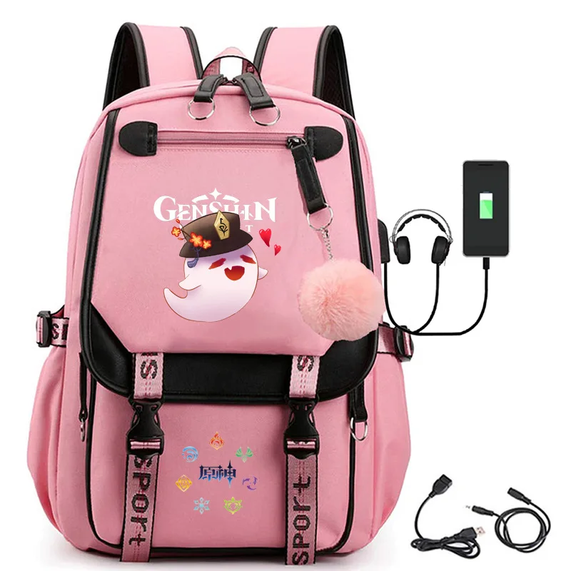 Sac à dos de jeu Genshin Impact pour garçons et filles, sac d'école étanche avec bande dessinée Oxford, avec Interface USB, pour hommes et femmes