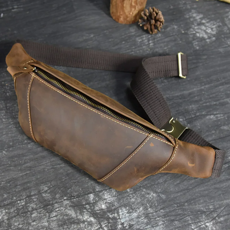 High Quality Men\'s Leather Waist Bag Chest Bag Dual Use Crossbody Bag For Man Male Leather Sling Bag Belt Pouch Genuine Leather