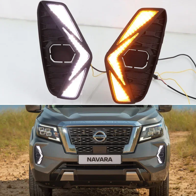 LED DRL Daylights For Nissan Navara 2020 2021 2022  Indicators Daytime Running Lamp Car Modification Parts