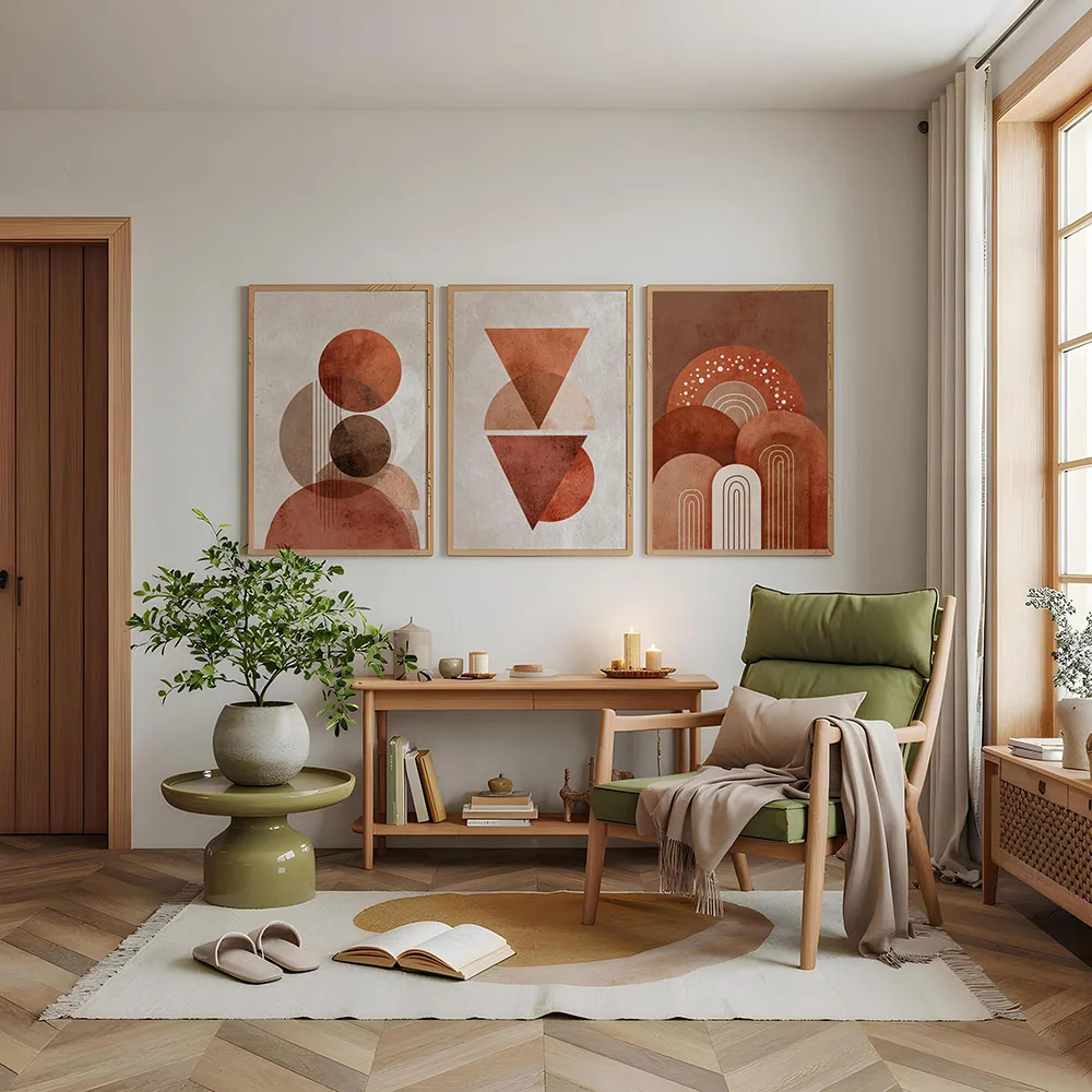 Minimalist Terracotta Shapes Set of 3 Posters Canvas Print Painting Boho Geometric Wall Art Neutral Modern Home Decor