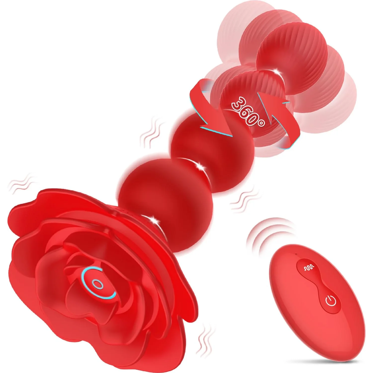 360 Rotation Anal Beads Butt Plug Vibrator with 10 Rotating&Vibrating Mode Prostate Massager Rose Shape Anus Sex Toys for Couple