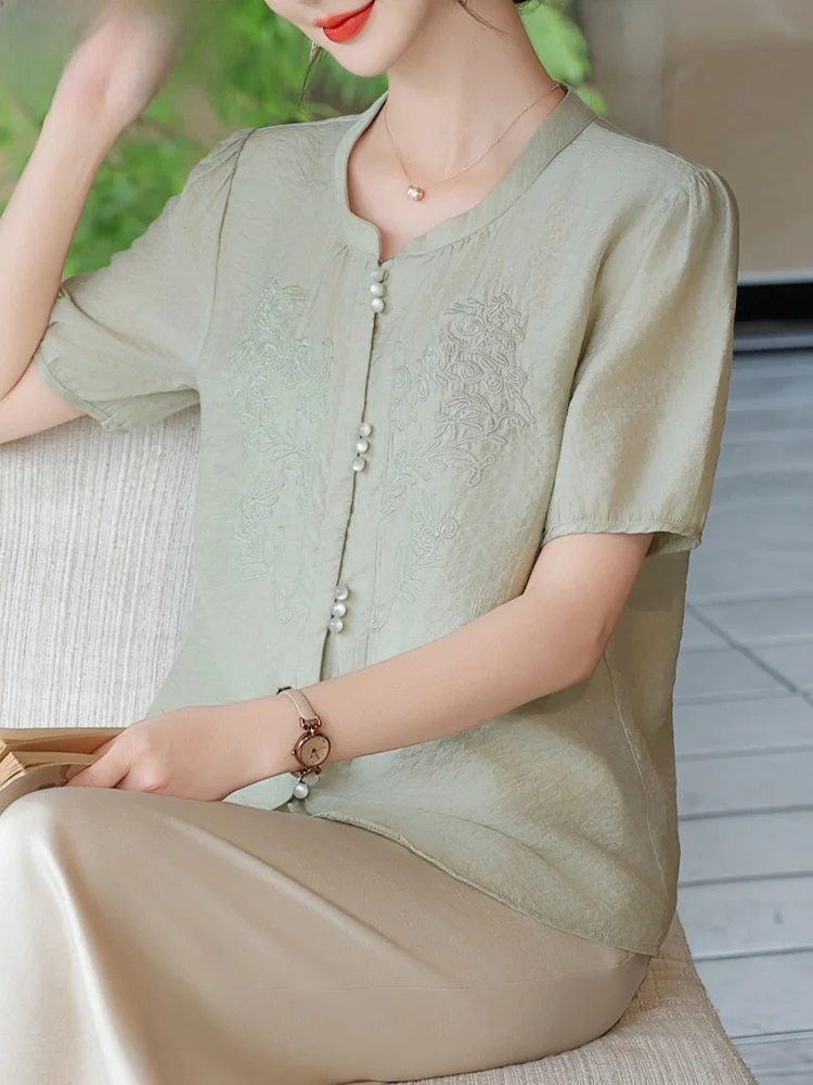 

Casual Cotton Linen Two-Piece Set ort Sve Top Bot for Mom Summer Faionable Middle-Aged And ly Women's Wear