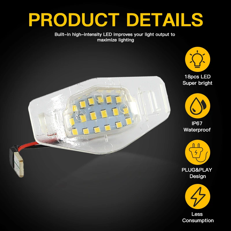 2 Pcs 12V LED No Error Canbus Car License Number Plate Light Lamp For Honda Odyssey Accord Civic 7 8 9 City MR-V MRV Pilot Luces