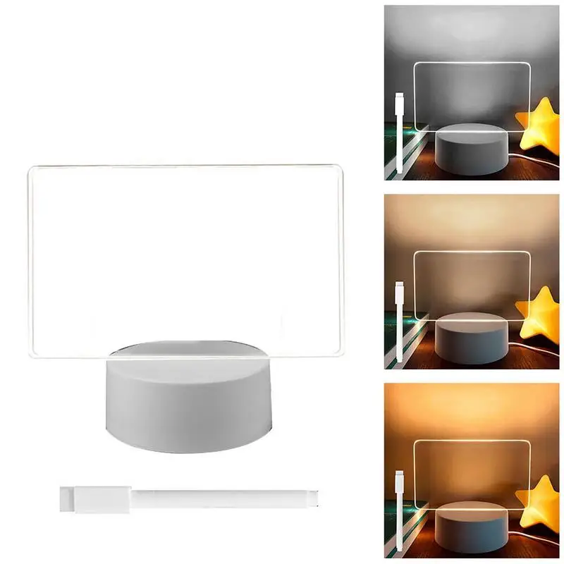 Light Up Dry Erase Board Night Light Desktop Note Board With Pen LED Letter Message Board Night Light Rewritable Acrylic Memo