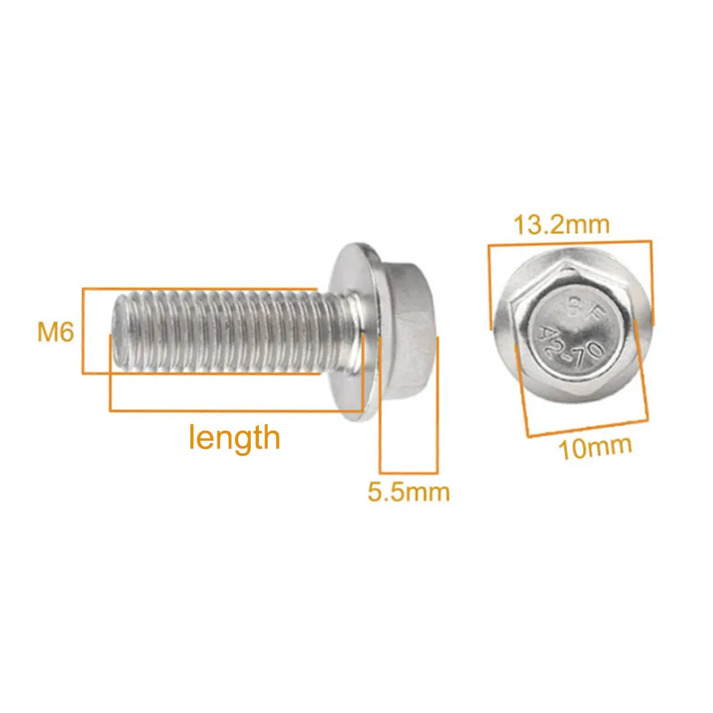 10pcs Stainless Steel Flange Surface Bolts Flat Head Hexagon Screws Bolts M6 for Car Motorcycle Moped Scooter Tail Plates