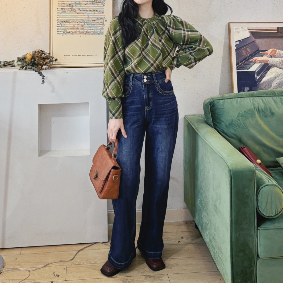 

Женские джинсы с высокой талией, прямые широкие штанины, новая коллекция, ретро-стиль, свободный крой, осенний сезон