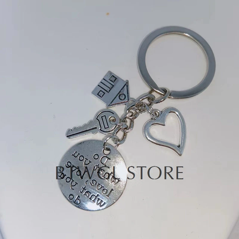 Do What You Love English Round Brand Peach Heart Key House For Sale Real Estate Agent Keychain