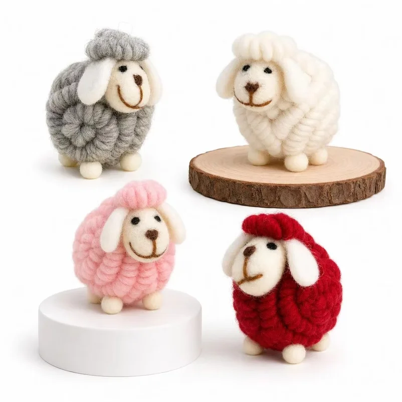 New Wool Felt Christmas Sheep Figurine Nordic Style Soft Cartoon Sheep Doll Christmas Decoration Lamb Ornament Home Decor
