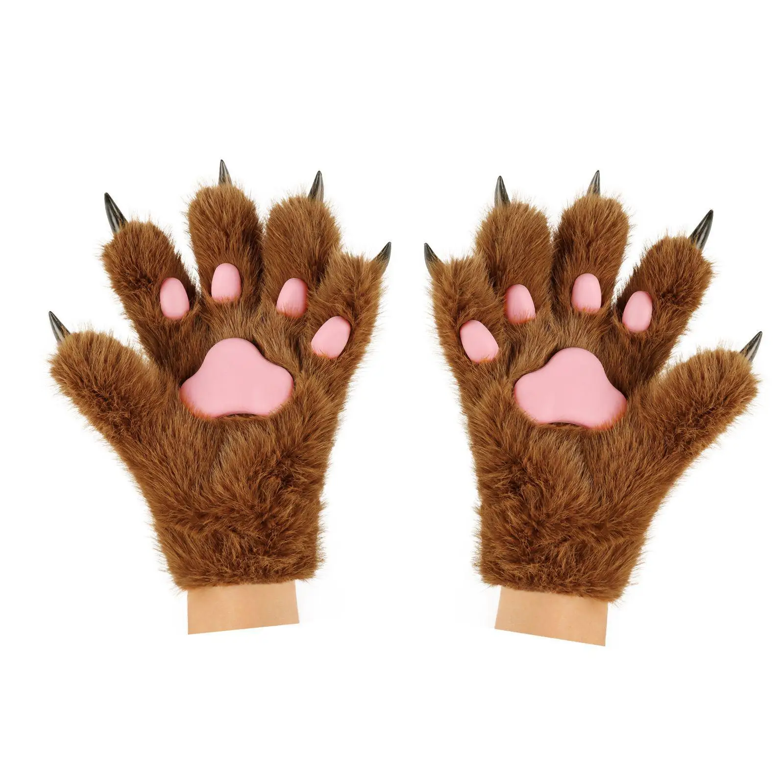 Halloween Plush Cat Paw Gloves Furry Cosplay Hand Puppets Anime Costume Party Props Animal Mascot Claws