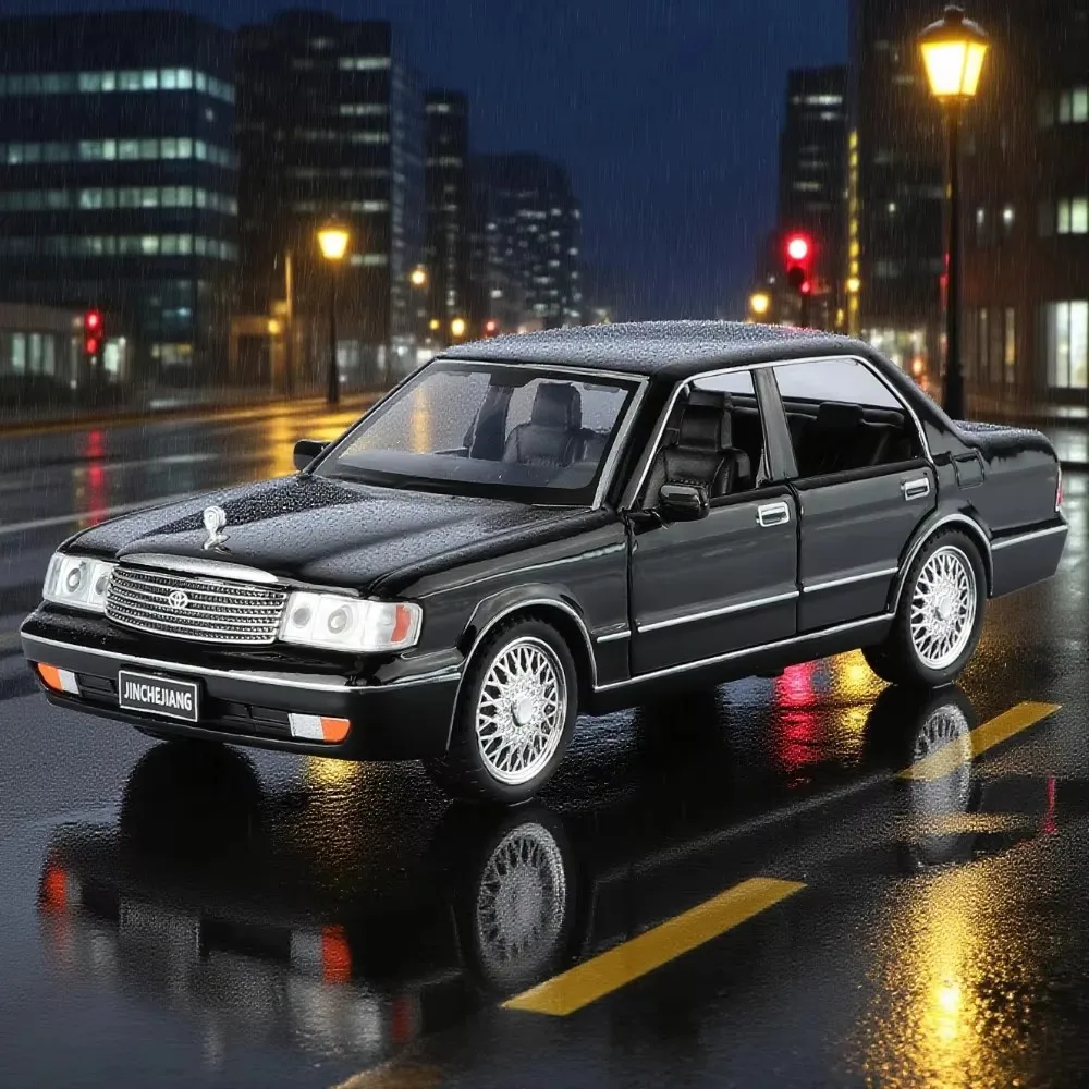 Voiture jouet moulée sous pression en alliage Crown Sedan 1:32, avec son et lumière, fonction de traction, portes ouvrantes, modèle réaliste pour enfants