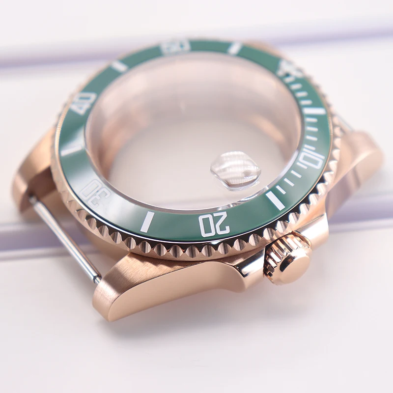 Rose Gold 40mm Watch Case Sapphire Crystal Glass for Seiko Nh35 NH34/36/38 Eta 2824 Miyota 8215 Movement 28.5mm Dial Submariner