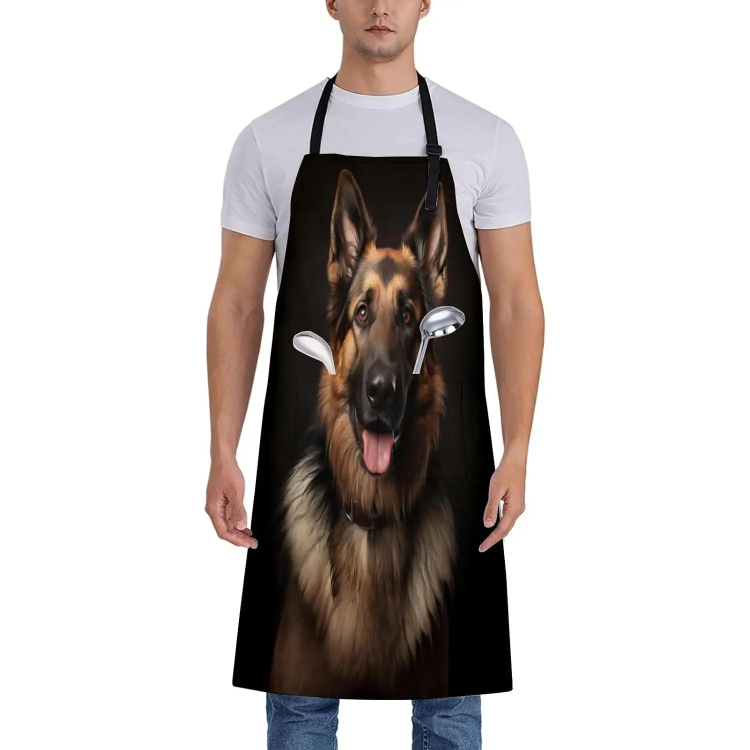Shepherd Apron for Women Kitchen Chef Aprons with 2 Pockets Polyester Animal Dog Apron for Cooking BBQ Baking Gardening