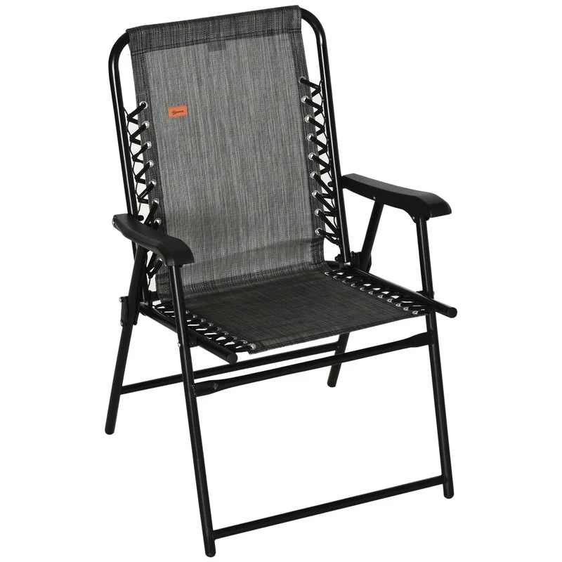 

Outsunny Folding Patio Chair with Armrests, Portable Outdoor Bungee Sling Chair for Garden, Pool, Beach, Backyard – Gray