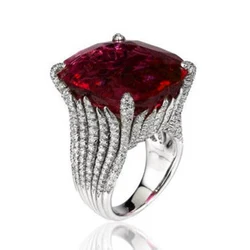 Huitan Gorgeous Square Dark Red Cubic Zirconia Rings for Women Wedding Engagement Hyperbole Noble Female Rings Fashion Jewelry