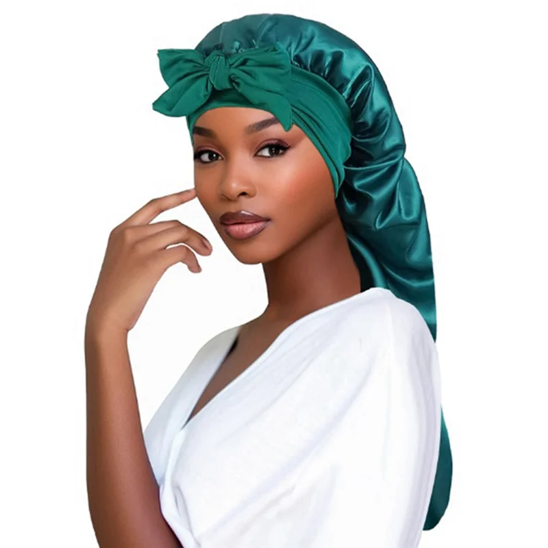 ผู้หญิง Bonnet หมวกนอนหางยาวผม Night Sleep CAP หมวกอาบน้ําสําหรับซาวน่าชุดว่ายน้ํา Bonnet ทนทานควันสีม่วง-BA