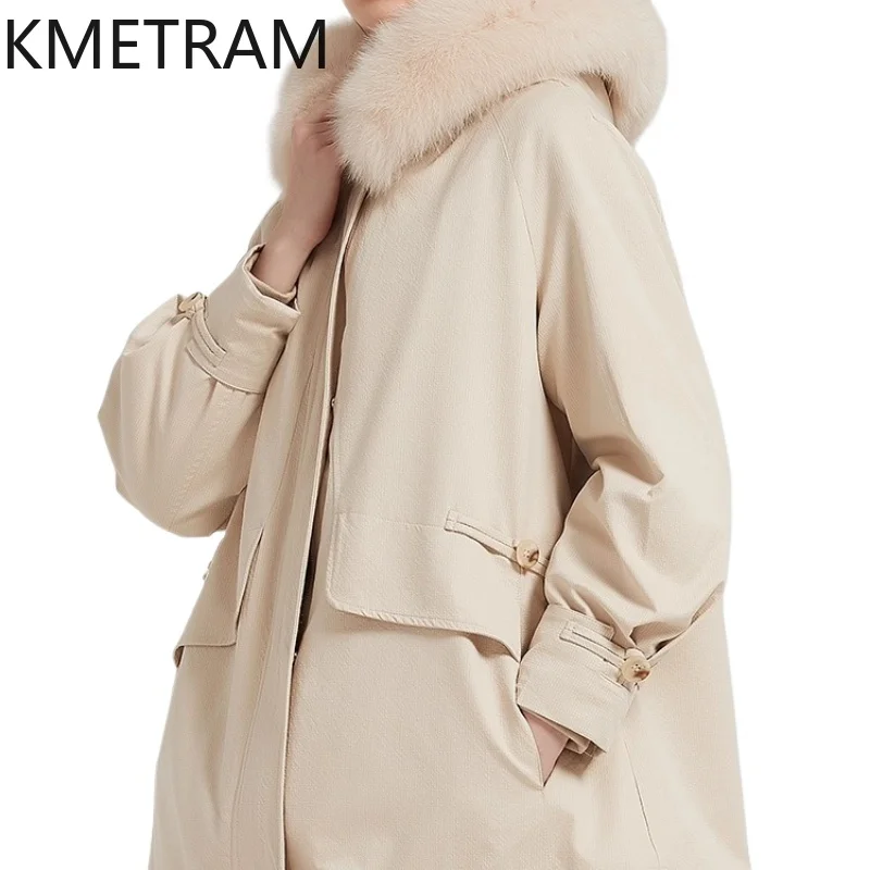 

KMETRAM Natural Rex Rabbit Fur Removable Lining Coats Short Fashion Woman Clothing Fox Fur Collar 2025 Winter Parka Jacket шуба