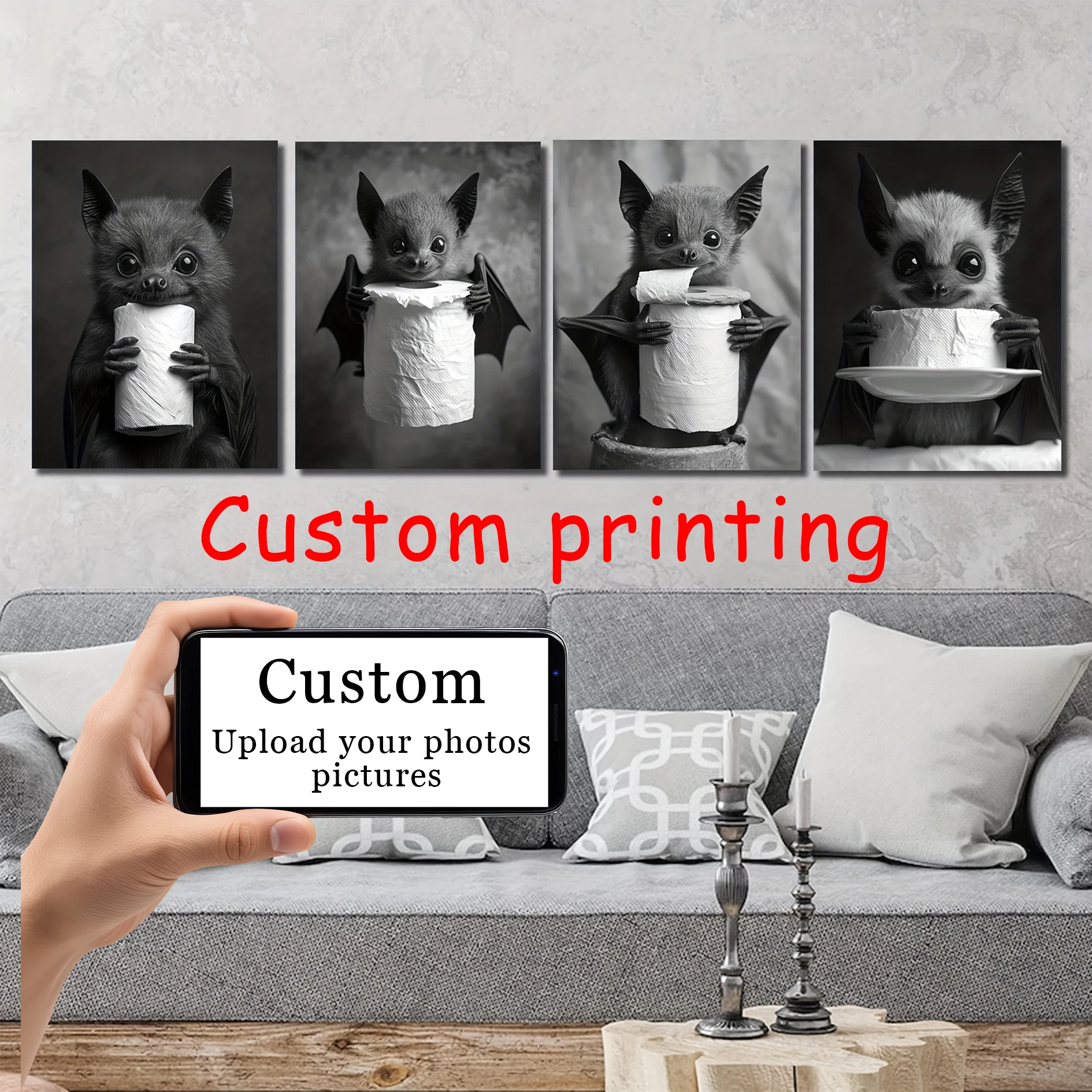 4 Stück/Set individueller Leinwanddruck, personalisierte Fotos, geeignet für Familienleben, Haustiere, Landschaften, Hochzeitsgeschenk, Heimdekoration, Poster