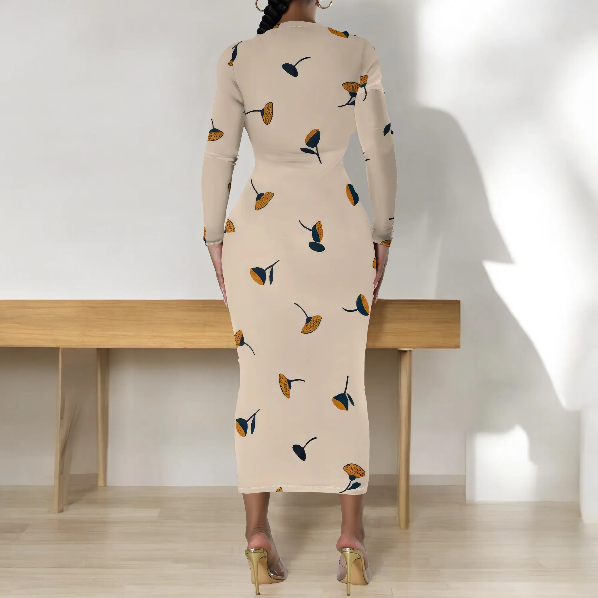 Robe crayon basique décontractée pour femmes, Sexy, manches longues, moulante, mi-longue, robe de Club