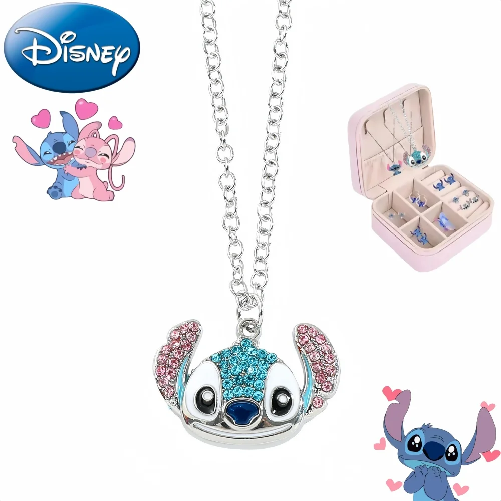 Disney Stitch Cartoon Girls Necklace Stitch  Cute Jewelry Personality Pendant Woman Sweater Chain Filled Rhinestones kids Gift