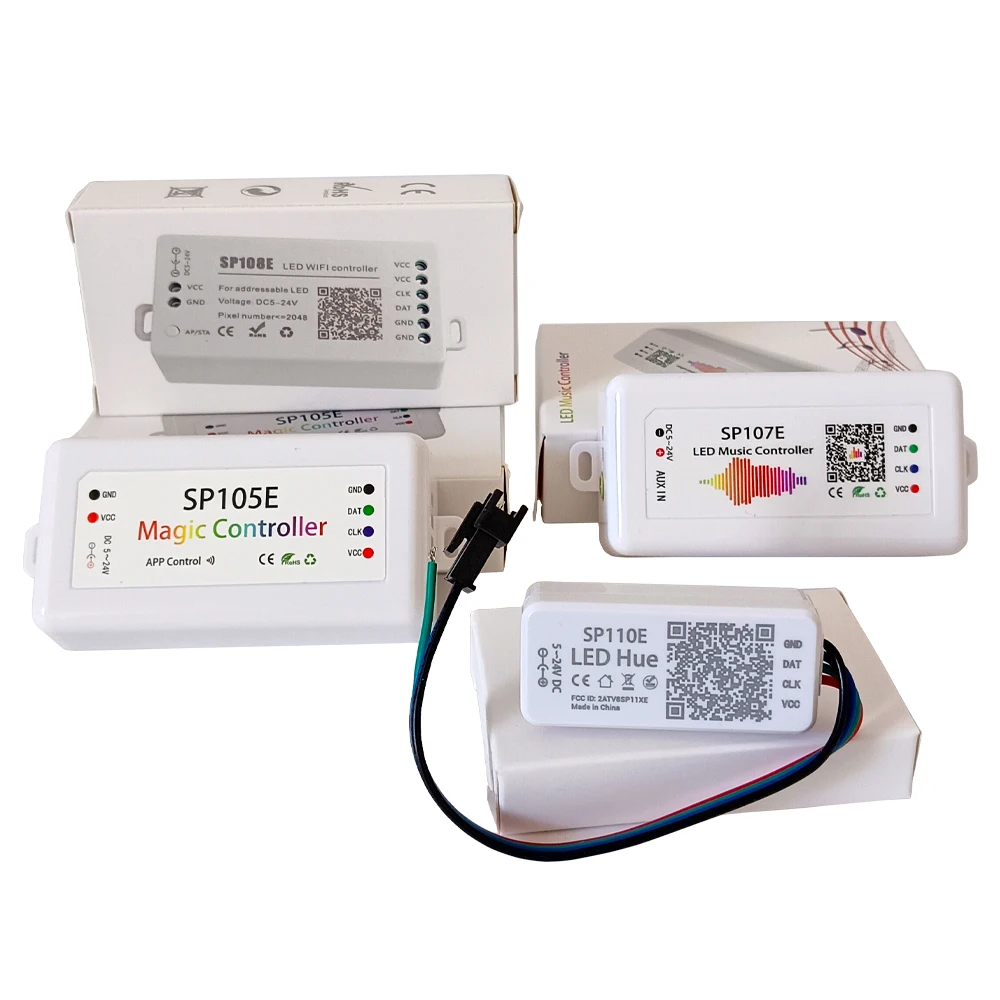 LED Strip Controller SP110E SP105E SP107E SP108E DC5V-24V 3Pin 4Pin Bluetooth Wifi Individually Addressable for Panel Ring