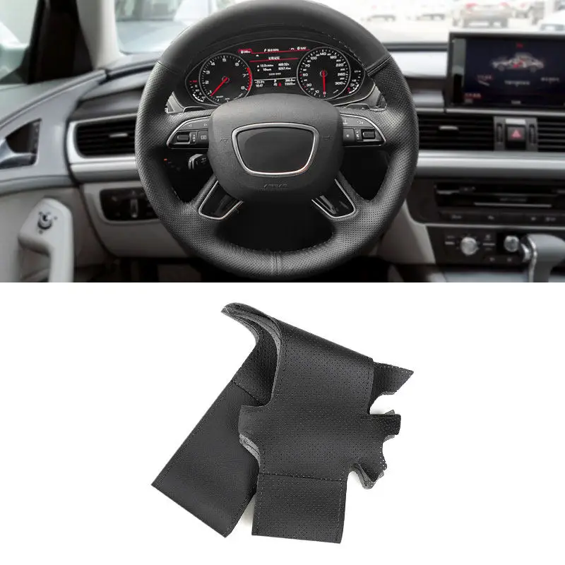 Braid on Car Steering Wheel Black Perforated Microfiber Leather Cover For Audi A3 8V A4 B8 A6 A8 2014 2015 Q3 Q5 2013-2016 Q7 S8