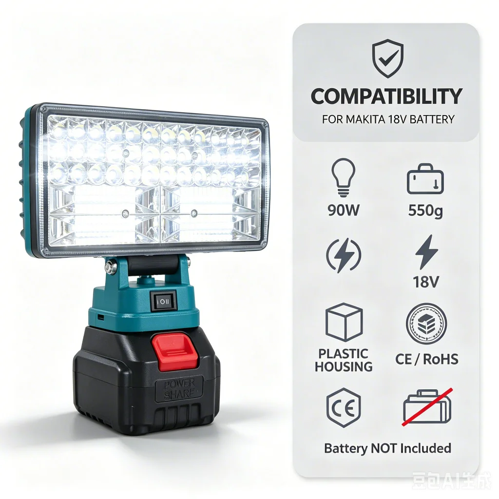 For Dewalt Li-ion Battery Light 48W 8Inch For Makita LED Work Light Milwaukee 18V Battery , Camping Light, 15 LED Jobsite Lamp