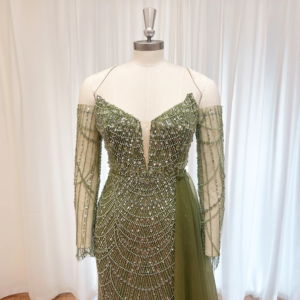 فستان سهرة من Alinovia باللون الأخضر الزيتوني واللؤلؤ العربي للنساء 2025 فاخر كريستال حورية البحر فستان رسمي لحفلات الزفاف حسب الطلب #1