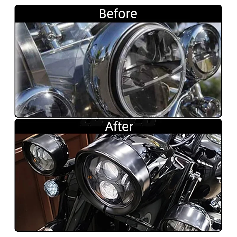 Gloss Black 7 inch Headlight Headlamp Trim Ring 4.5 inch Fog Light Trim Ring For Harley Touring Road King Electra Glide Softail