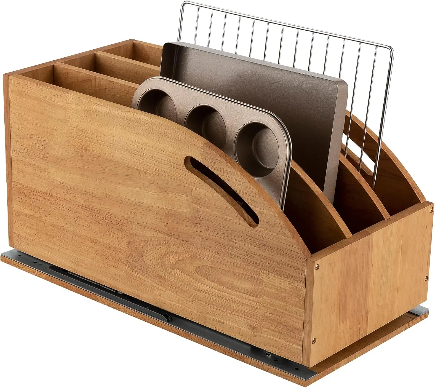 

Pull Out Cabinet Organizer for Pans, Pot lid, Cookie Sheet, Cutting Board, Baking Tray, Slide Out Kitchen Cabinet Storage Org